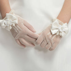 Fashion Princess Wedding Gloves for Girls Mesh Evening Children&#39;s Holiday Accessories with a Birthday Bow Performance Gloves for