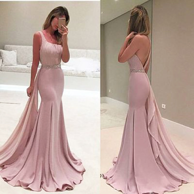 Luxury Pink Mermaid Evening Dresses Sleeves