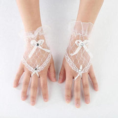 1 Pair of gloves wedding gown accessories fingerless gloves inlaid rhinestone bowknot for bridal lace gloves