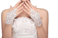 1 Pair of gloves wedding gown accessories fingerless gloves inlaid rhinestone bowknot for bridal lace gloves