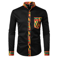 Dashiki African Mens Shirt Patchwork Pocket Africaine