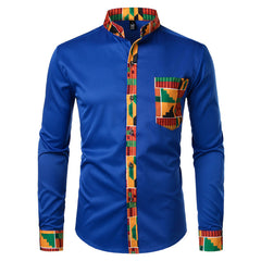 Dashiki African Mens Shirt Patchwork Pocket Africaine