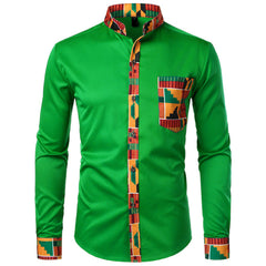 Dashiki African Mens Shirt Patchwork Pocket Africaine