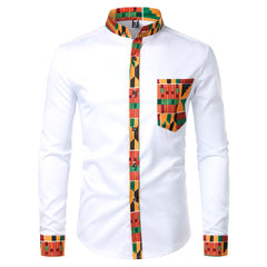 Dashiki African Mens Shirt Patchwork Pocket Africaine