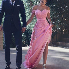 Sexy Off Shoulder Mermaid Prom Dresses Romantic Pink