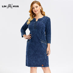 LIH HUA Women&#39;s Plus Size Denim Dress