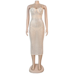 Kricesseen Sexy Sequin Glitter Crystal Midi Dress