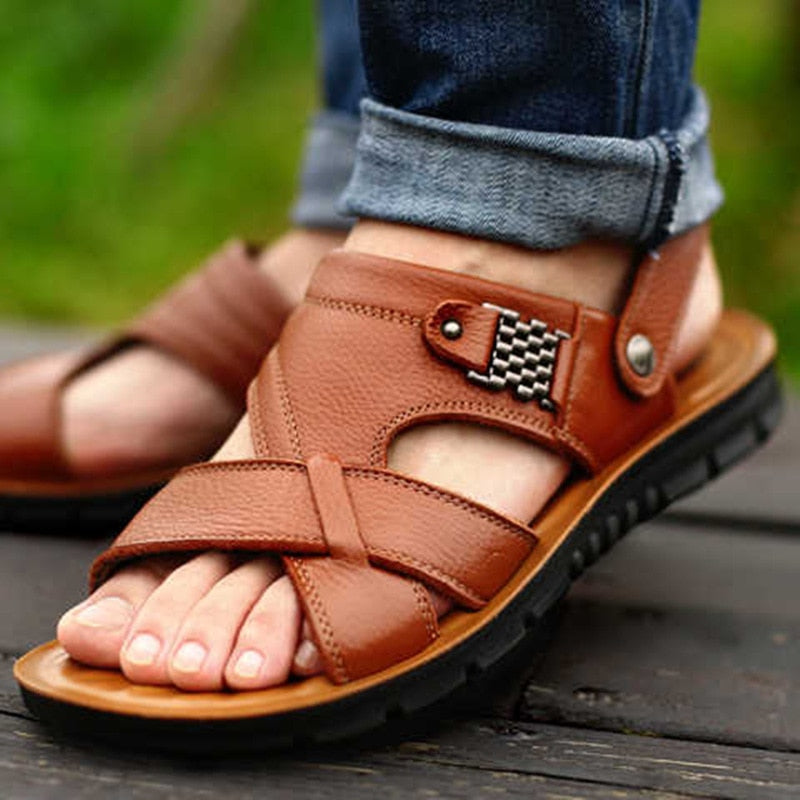 Big Size 48 Men Leather Sandals Summer Classic