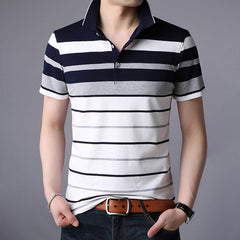 Men&#39;S Classic Striped Polo Shirt Cotton