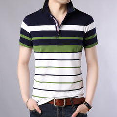 Men&#39;S Classic Striped Polo Shirt Cotton