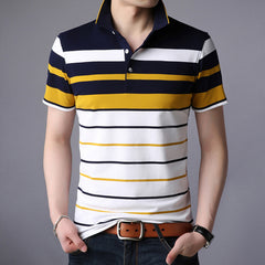 Men&#39;S Classic Striped Polo Shirt Cotton