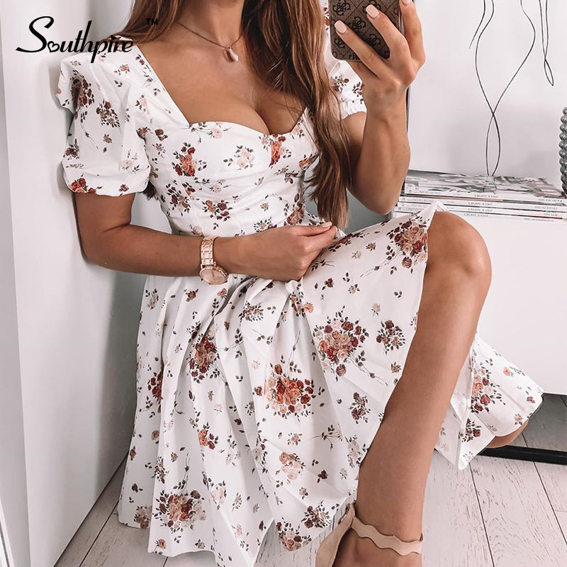 Southpire Bohe Flower Print White Dress Women