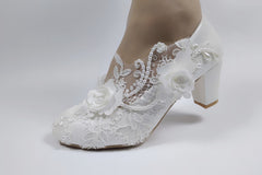 BaoYaFang White Flower Pumps New arrival womens