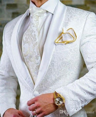 2021 Custom size Jacquard Groomsmen white Groom