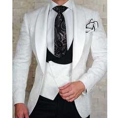 2021 Custom size Jacquard Groomsmen white Groom