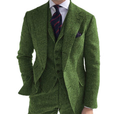 Men‘s Suits 3 Pieces Green Wool Tweed