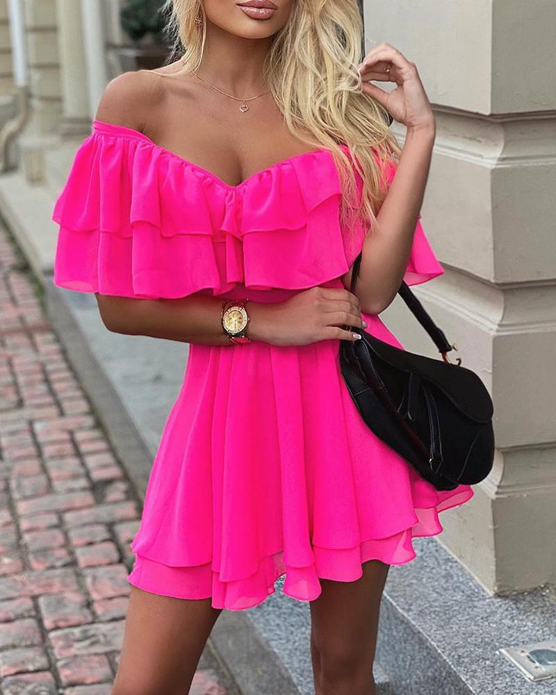 Elegant Off Shoulder Ruffle Fit Flare Dress