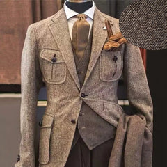 Men‘s Suits 3 Pieces Green Wool Tweed