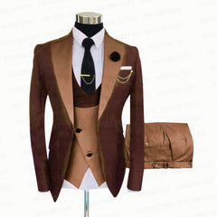 Fashion Wedding Suit For Men Yellow Coat Blue Vest Pants