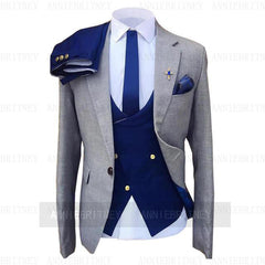 Fashion Wedding Suit For Men Yellow Coat Blue Vest Pants