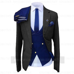 Fashion Wedding Suit For Men Yellow Coat Blue Vest Pants