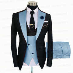 Fashion Wedding Suit For Men Yellow Coat Blue Vest Pants