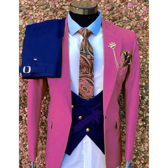 Fashion Wedding Suit For Men Yellow Coat Blue Vest Pants