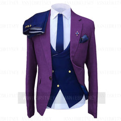 Fashion Wedding Suit For Men Yellow Coat Blue Vest Pants