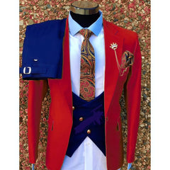 Fashion Wedding Suit For Men Yellow Coat Blue Vest Pants