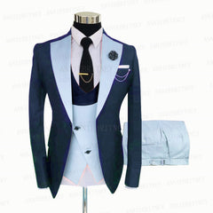 Fashion Wedding Suit For Men Yellow Coat Blue Vest Pants