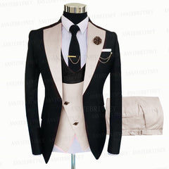 Fashion Wedding Suit For Men Yellow Coat Blue Vest Pants