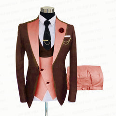 Fashion Wedding Suit For Men Yellow Coat Blue Vest Pants