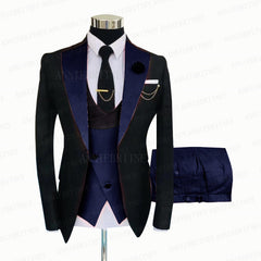 Fashion Wedding Suit For Men Yellow Coat Blue Vest Pants