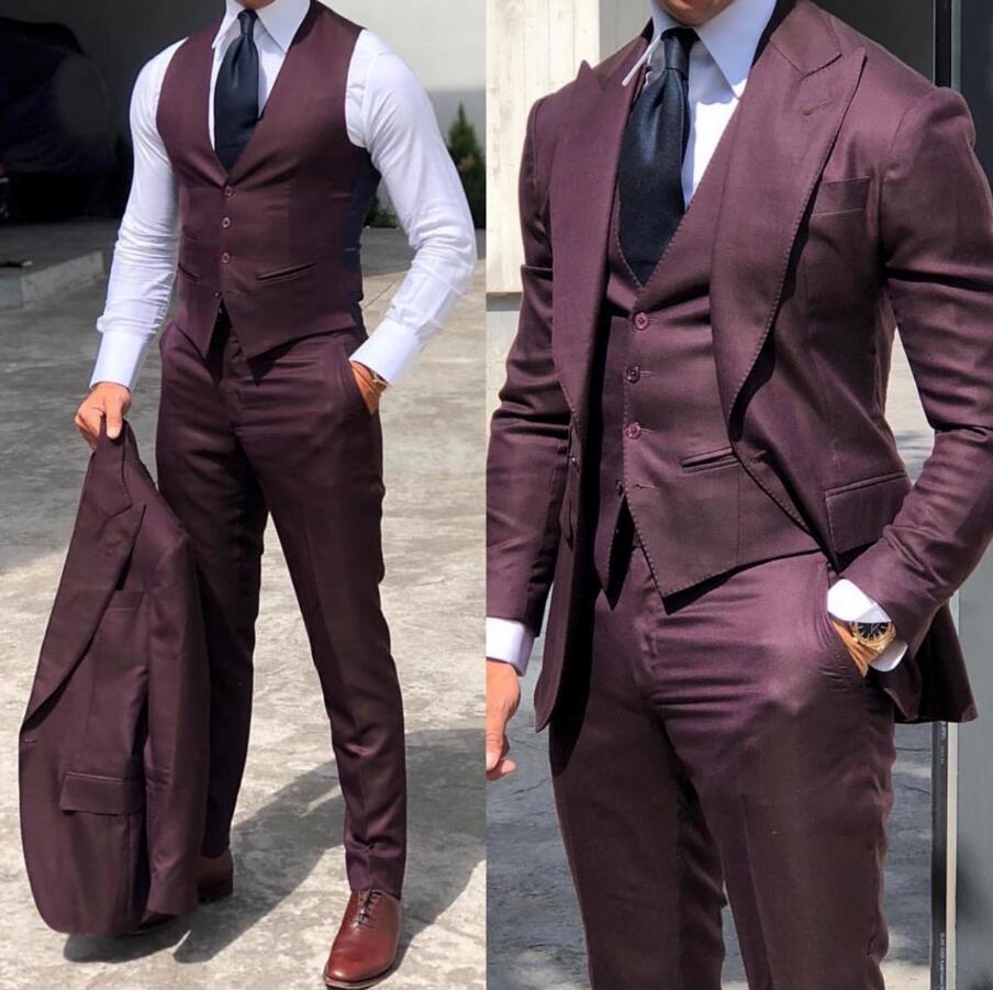 Classy Wedding Tuxedos Suits Slim Fit Bridegroom For Men 3 Pieces