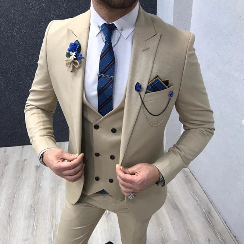 Tailor Made Slim Fit Cream Men Suits 3 Piece for Wedding