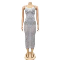 Kricesseen Sexy Sequin Glitter Crystal Midi Dress