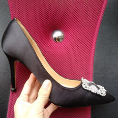 Black Satin Cloth Rhinestones High Heels