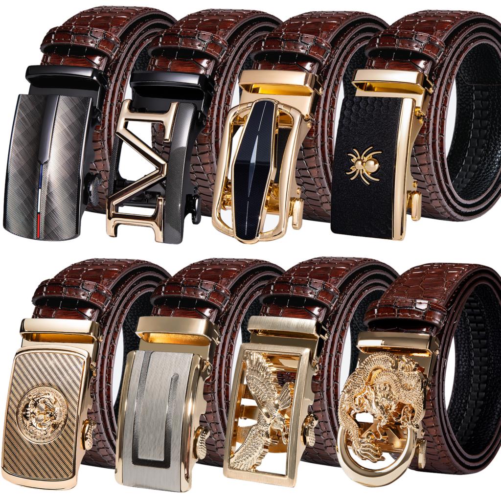 Automatic Buckles Mens Belts Red Burgundy