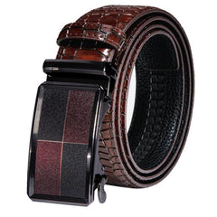 Automatic Buckles Mens Belts Red Burgundy