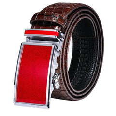 Automatic Buckles Mens Belts Red Burgundy