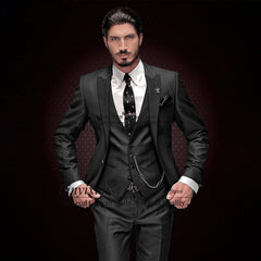 Classic Black Slim Fit Mens Suits Peaked Lapel Wedding