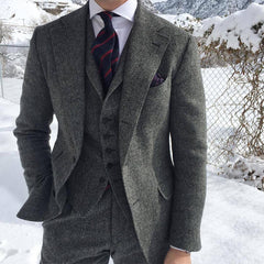 Gray Wool Tweed Winter Men Suit