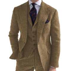 Gray Wool Tweed Winter Men Suit