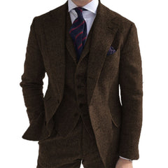 Gray Wool Tweed Winter Men Suit