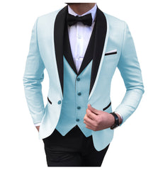 Blue Slit Mens Suits 3 Piece Black Shawl