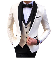 Blue Slit Mens Suits 3 Piece Black Shawl