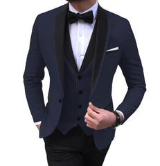 Blue Slit Mens Suits 3 Piece Black Shawl