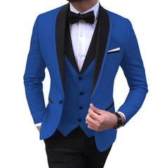 Blue Slit Mens Suits 3 Piece Black Shawl