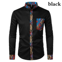 Dashiki African Mens Shirt Patchwork Pocket Africaine