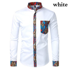 Dashiki African Mens Shirt Patchwork Pocket Africaine